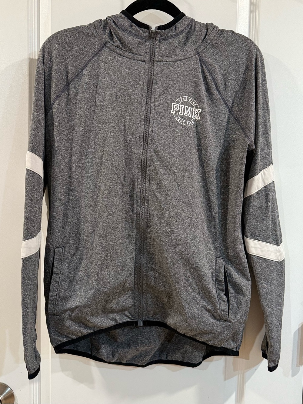 Victoria's Secret PINK Ultimate Stretch Fleece Full Zip Logo Hoodie Gray S/P